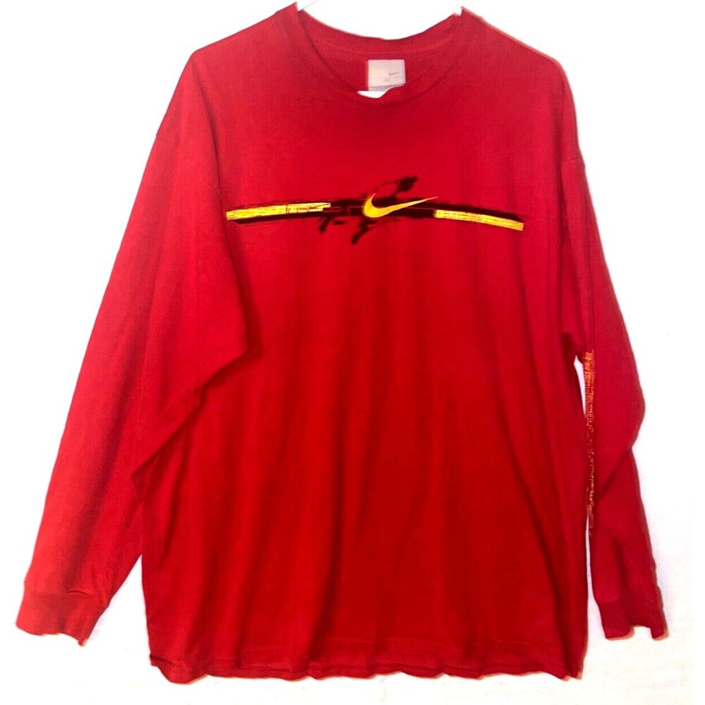 VTG Nike Shirt Mens XL Red Center Embroidered Swoosh Tee Long Sleeve Crew Neck